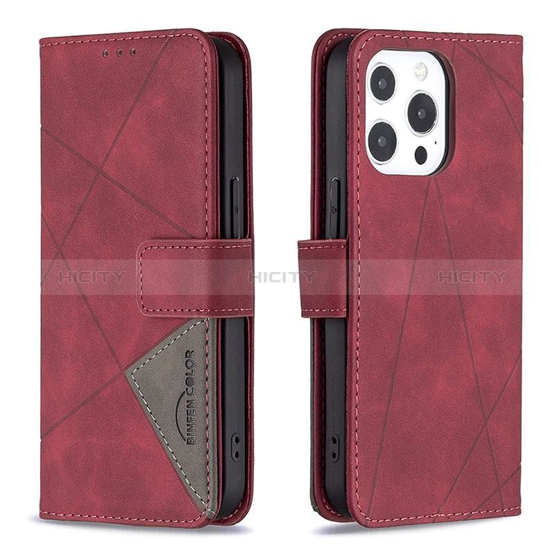 Handytasche Stand Schutzhülle Flip Leder Hülle Modisch Muster L06 für Apple iPhone 14 Pro Max Rot Plus