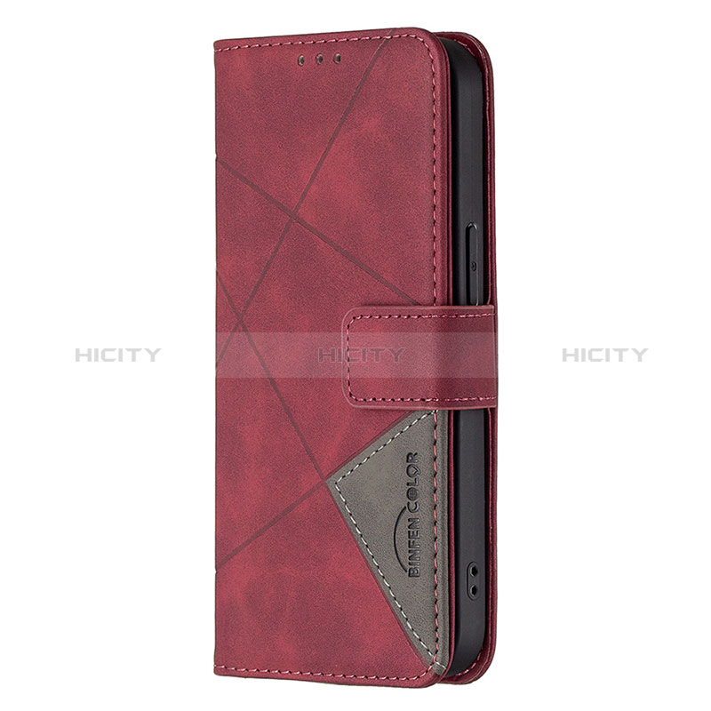 Handytasche Stand Schutzhülle Flip Leder Hülle Modisch Muster L06 für Apple iPhone 14 Pro Max Rot groß