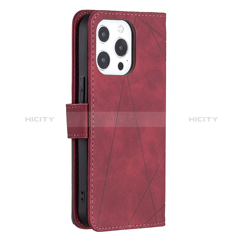 Handytasche Stand Schutzhülle Flip Leder Hülle Modisch Muster L06 für Apple iPhone 14 Pro Max Rot groß