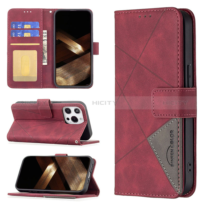 Handytasche Stand Schutzhülle Flip Leder Hülle Modisch Muster L06 für Apple iPhone 14 Pro Max Rot groß