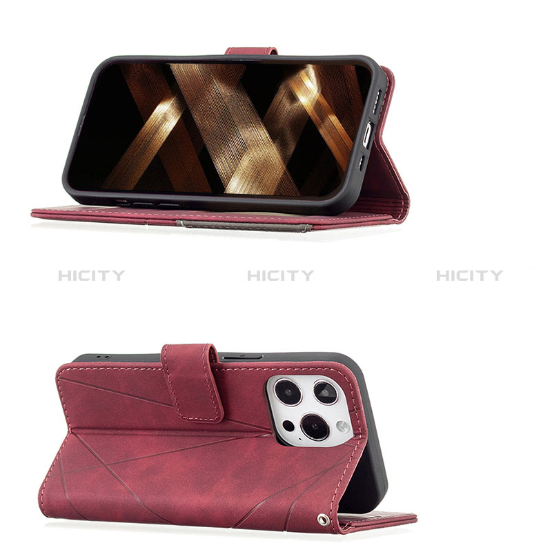 Handytasche Stand Schutzhülle Flip Leder Hülle Modisch Muster L06 für Apple iPhone 14 Pro Max Rot groß