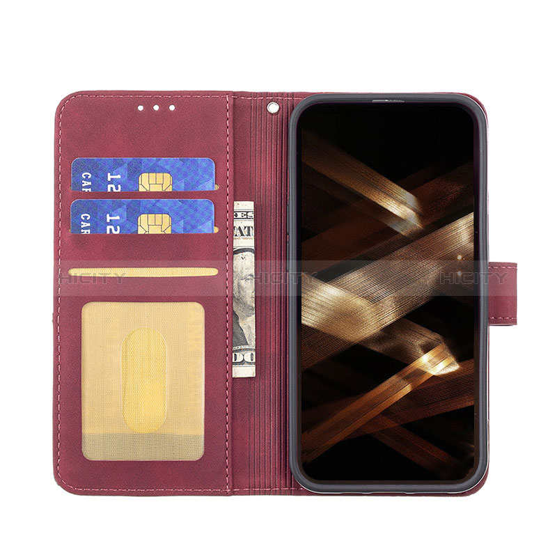 Handytasche Stand Schutzhülle Flip Leder Hülle Modisch Muster L06 für Apple iPhone 14 Pro Max Rot groß