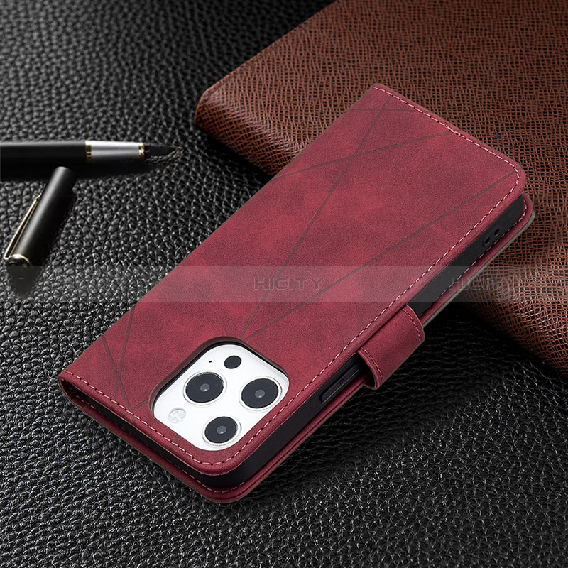 Handytasche Stand Schutzhülle Flip Leder Hülle Modisch Muster L06 für Apple iPhone 14 Pro Max Rot groß