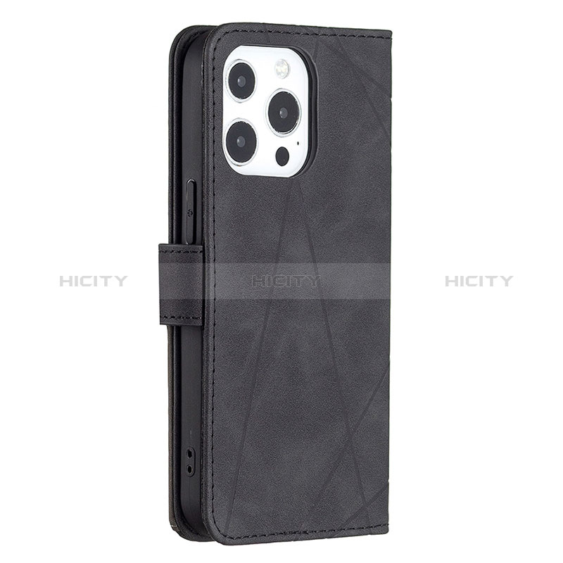 Handytasche Stand Schutzhülle Flip Leder Hülle Modisch Muster L06 für Apple iPhone 14 Pro Max Schwarz groß