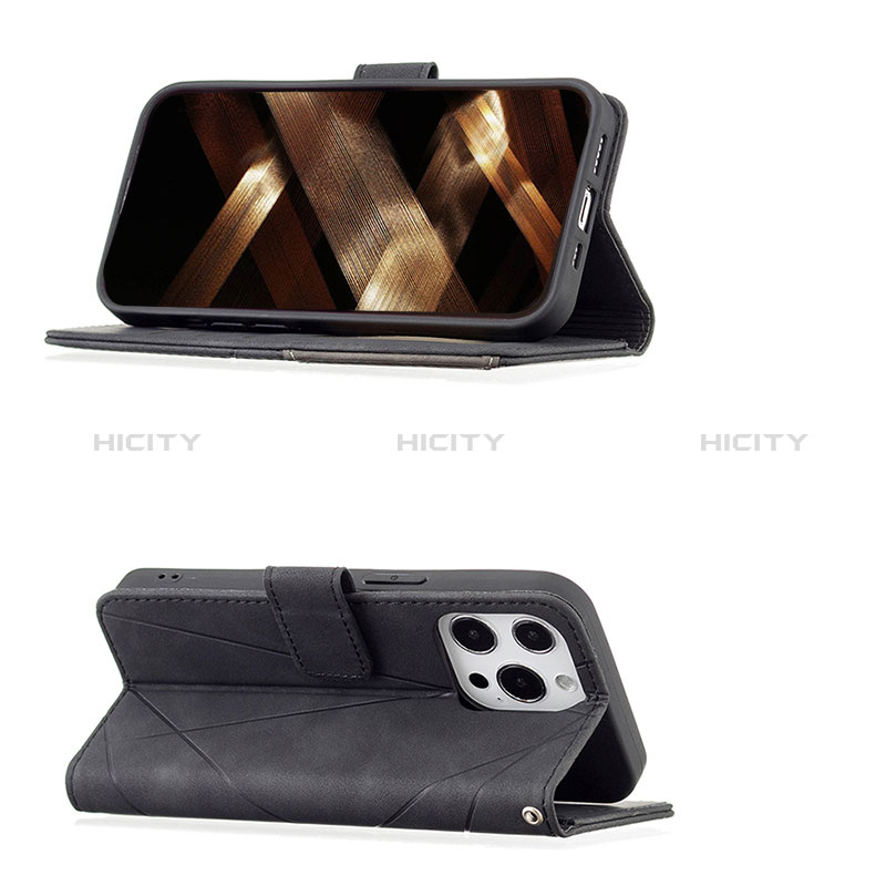 Handytasche Stand Schutzhülle Flip Leder Hülle Modisch Muster L06 für Apple iPhone 14 Pro Max Schwarz groß