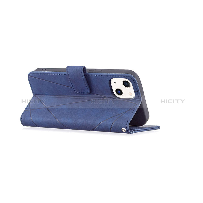 Handytasche Stand Schutzhülle Flip Leder Hülle Modisch Muster L06 für Apple iPhone 15 Blau