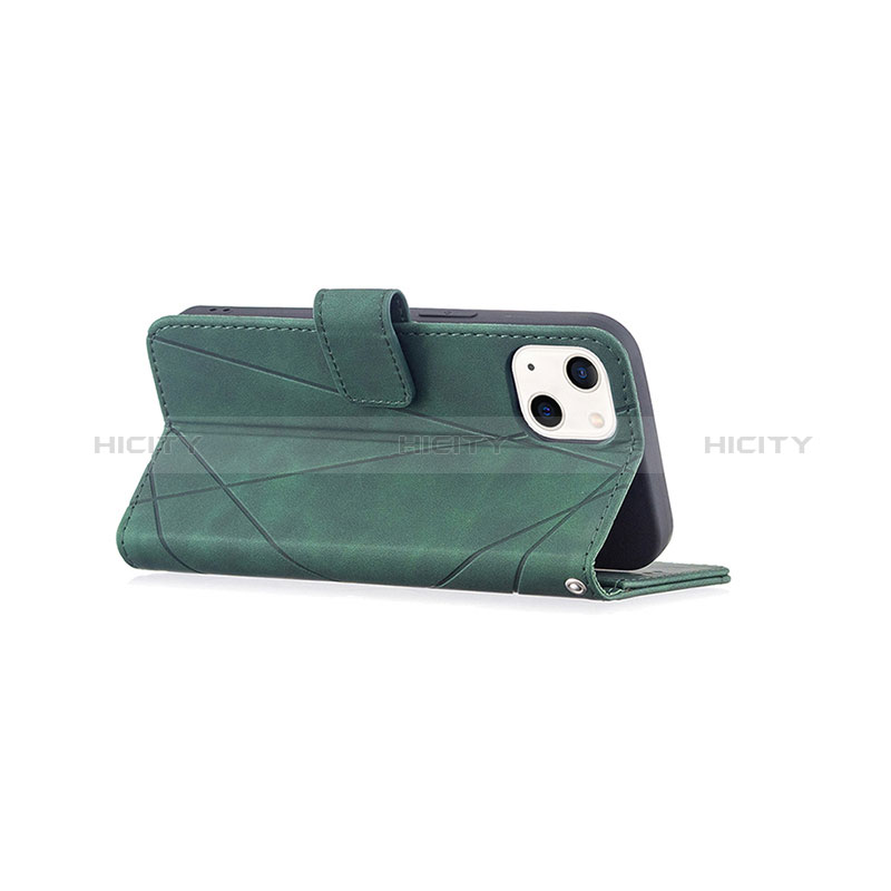 Handytasche Stand Schutzhülle Flip Leder Hülle Modisch Muster L06 für Apple iPhone 15 Grün groß