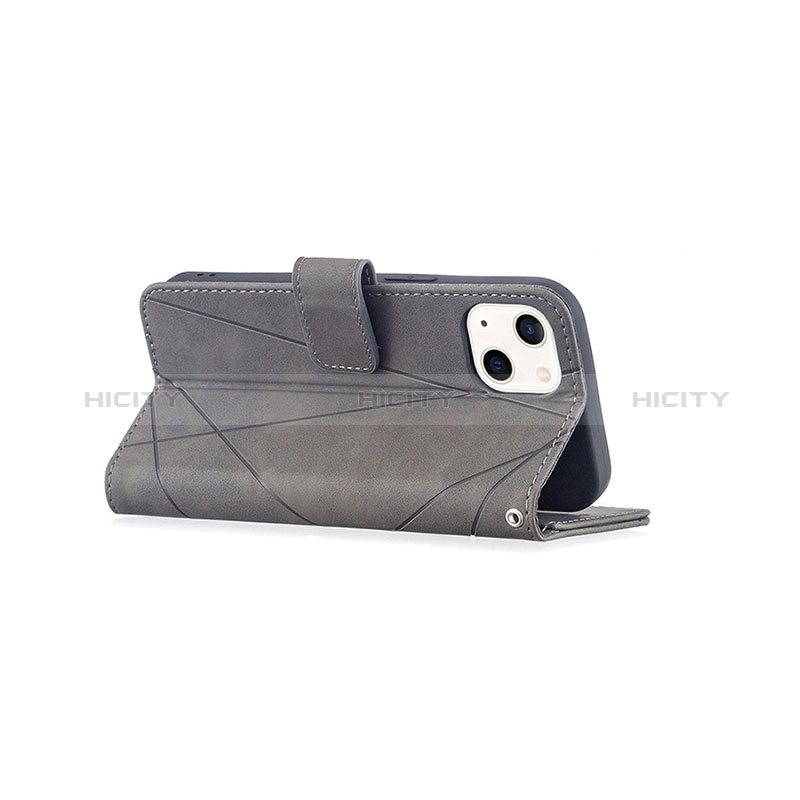 Handytasche Stand Schutzhülle Flip Leder Hülle Modisch Muster L06 für Apple iPhone 15 Plus Grau