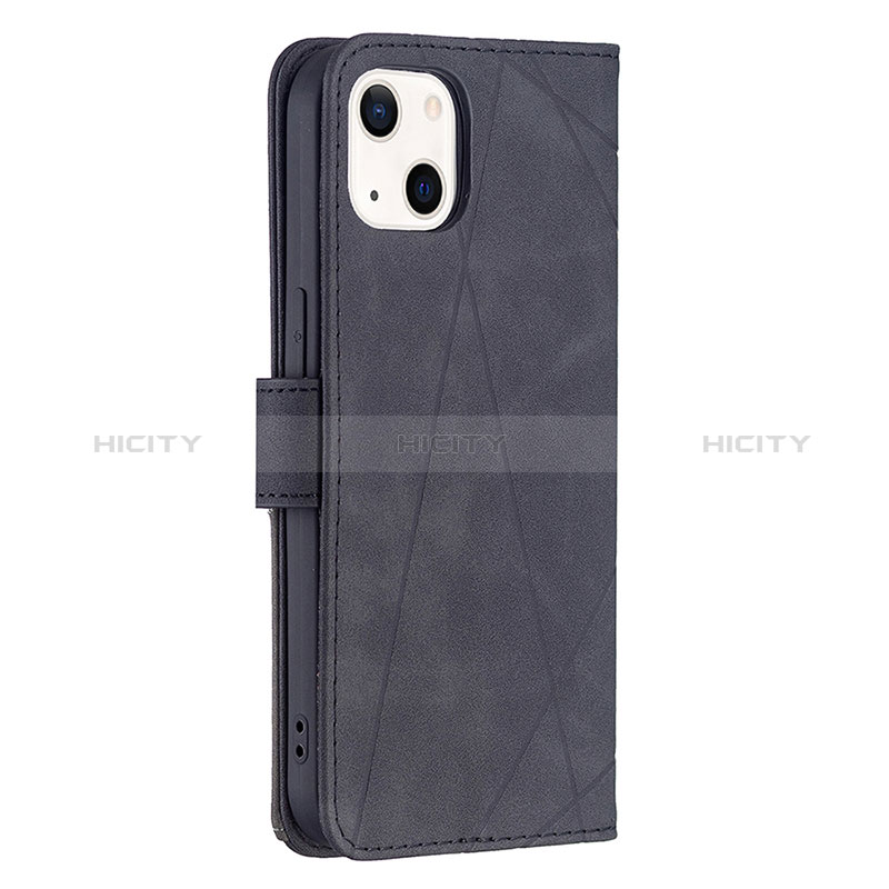 Handytasche Stand Schutzhülle Flip Leder Hülle Modisch Muster L06 für Apple iPhone 15 Plus Schwarz