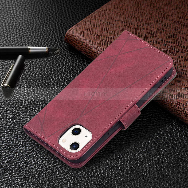 Handytasche Stand Schutzhülle Flip Leder Hülle Modisch Muster L06 für Apple iPhone 15 Rot groß