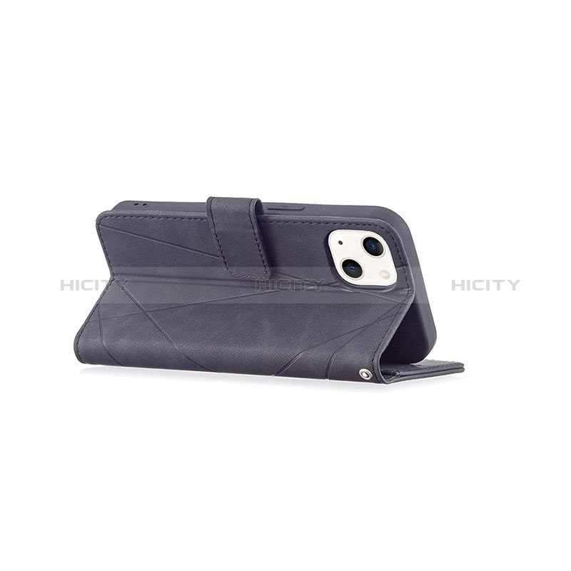 Handytasche Stand Schutzhülle Flip Leder Hülle Modisch Muster L06 für Apple iPhone 15 Schwarz