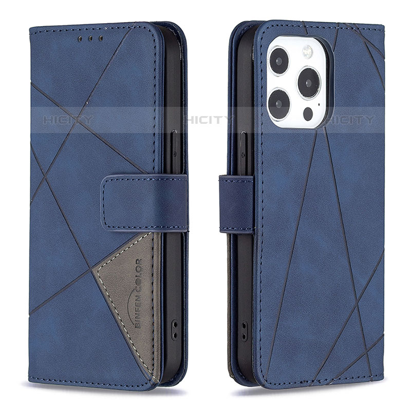 Handytasche Stand Schutzhülle Flip Leder Hülle Modisch Muster L06 für Apple iPhone 16 Pro Max Blau