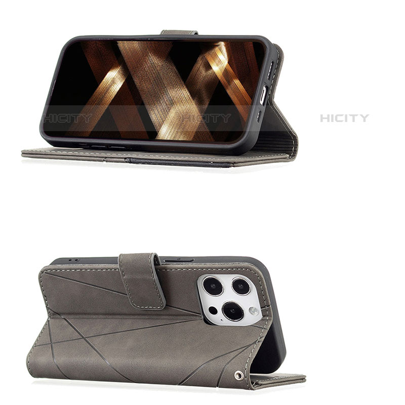 Handytasche Stand Schutzhülle Flip Leder Hülle Modisch Muster L06 für Apple iPhone 16 Pro Max Grau