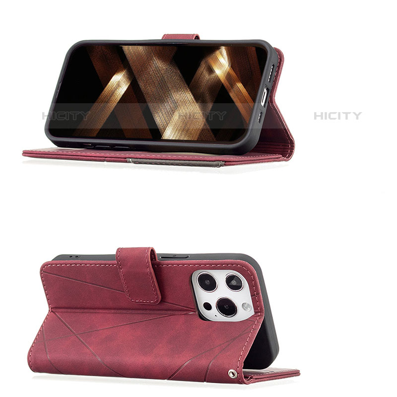 Handytasche Stand Schutzhülle Flip Leder Hülle Modisch Muster L06 für Apple iPhone 16 Pro Rot groß