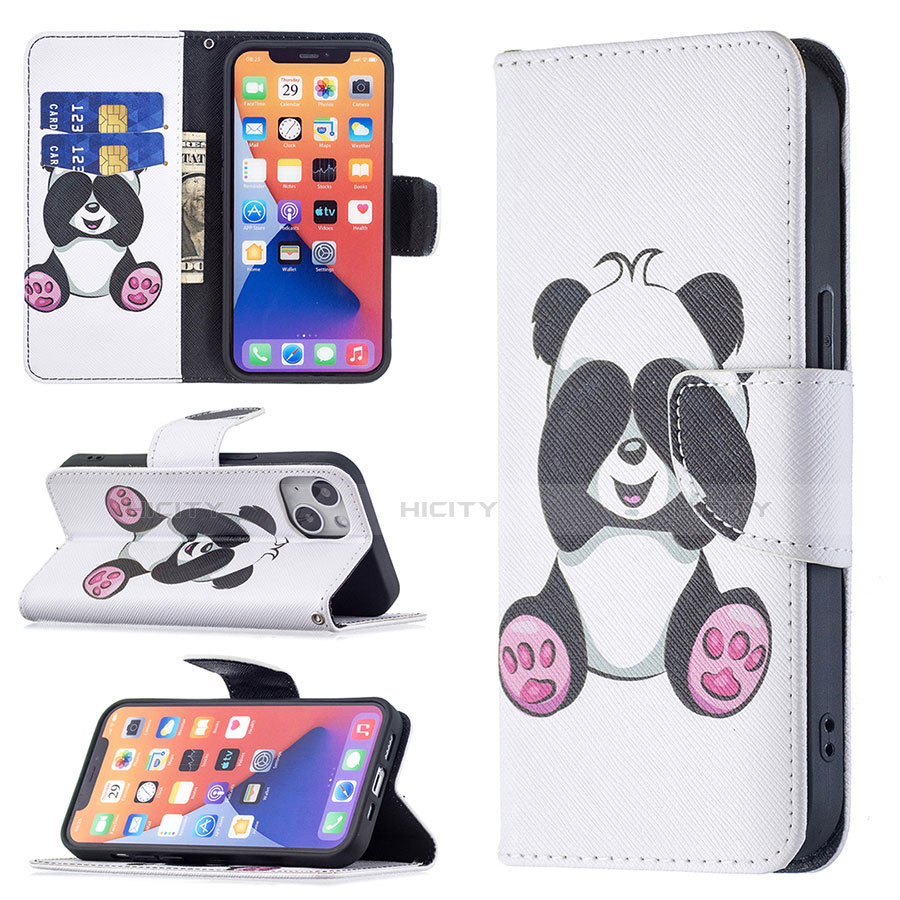 Handytasche Stand Schutzhülle Flip Leder Hülle Modisch Muster L07 für Apple iPhone 14 Plus Weiß