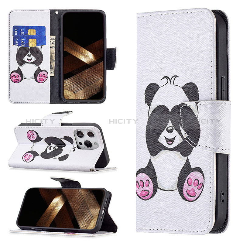 Handytasche Stand Schutzhülle Flip Leder Hülle Modisch Muster L07 für Apple iPhone 14 Pro Weiß