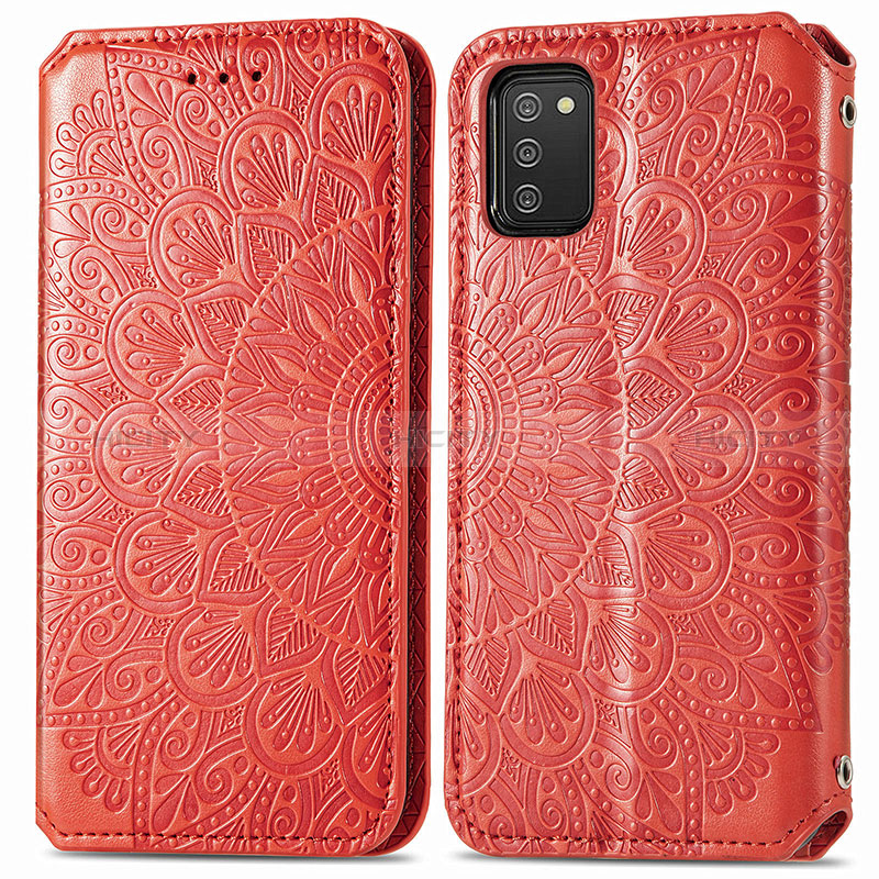 Handytasche Stand Schutzhülle Flip Leder Hülle Modisch Muster S01D für Samsung Galaxy A02s Rot Plus