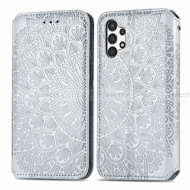 Handytasche Stand Schutzhülle Flip Leder Hülle Modisch Muster S01D für Samsung Galaxy A13 4G Silber