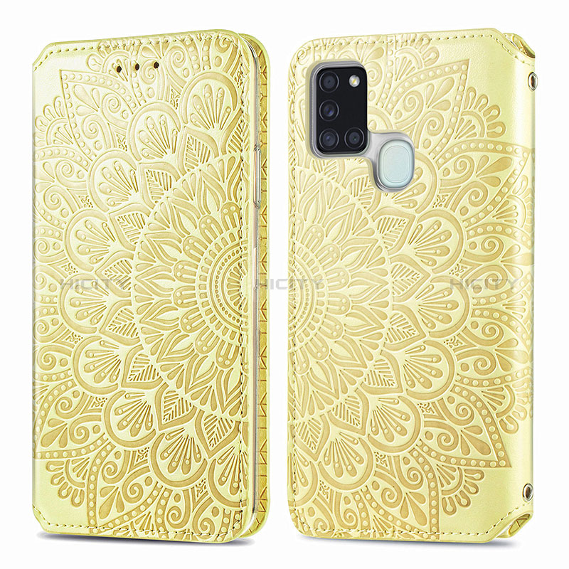 Handytasche Stand Schutzhülle Flip Leder Hülle Modisch Muster S01D für Samsung Galaxy A21s Gold