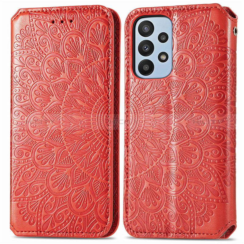 Handytasche Stand Schutzhülle Flip Leder Hülle Modisch Muster S01D für Samsung Galaxy A23 5G Rot