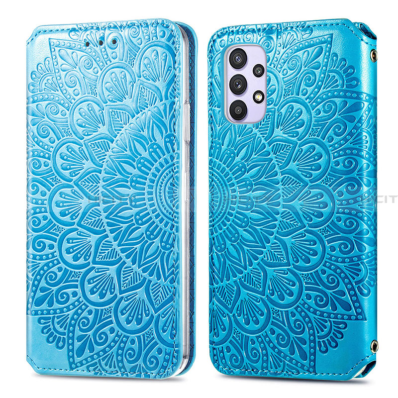 Handytasche Stand Schutzhülle Flip Leder Hülle Modisch Muster S01D für Samsung Galaxy A32 5G Blau
