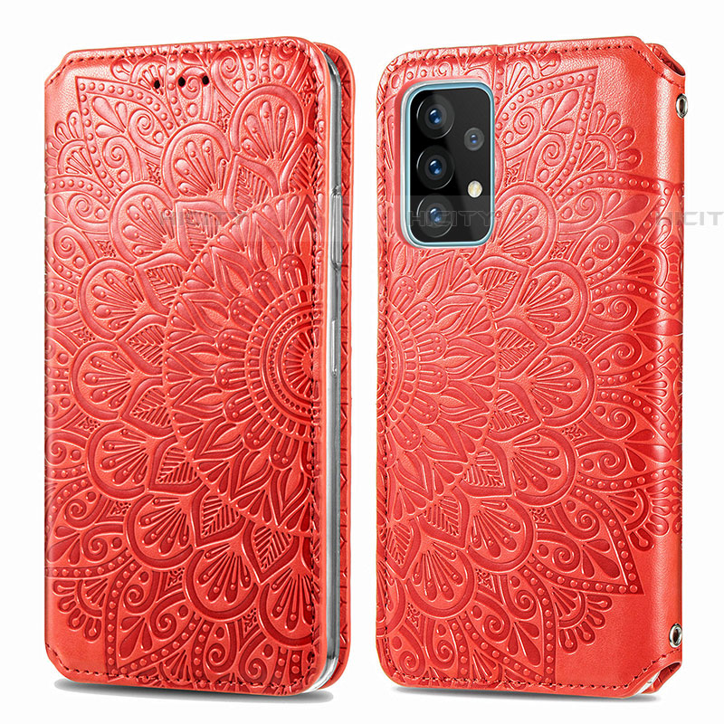 Handytasche Stand Schutzhülle Flip Leder Hülle Modisch Muster S01D für Samsung Galaxy A52 4G Rot Plus