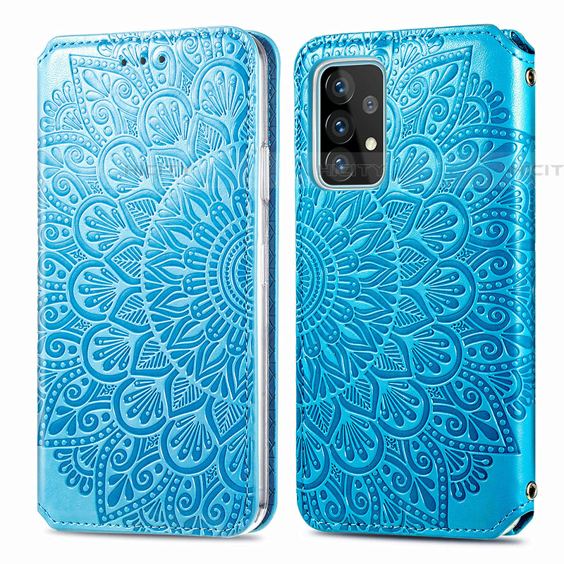 Handytasche Stand Schutzhülle Flip Leder Hülle Modisch Muster S01D für Samsung Galaxy A72 4G Blau