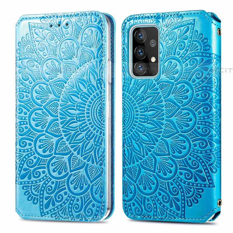 Handytasche Stand Schutzhülle Flip Leder Hülle Modisch Muster S01D für Samsung Galaxy A72 5G Blau