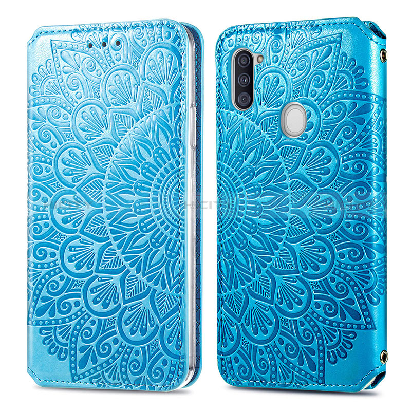 Handytasche Stand Schutzhülle Flip Leder Hülle Modisch Muster S01D für Samsung Galaxy M11 Blau