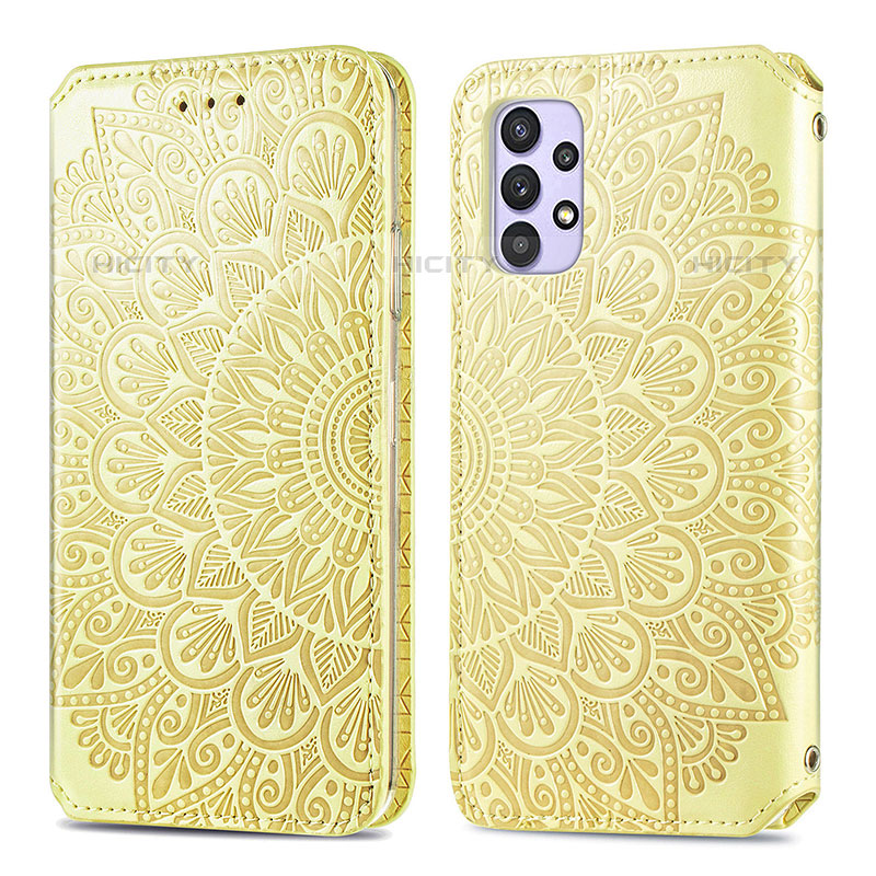 Handytasche Stand Schutzhülle Flip Leder Hülle Modisch Muster S01D für Samsung Galaxy M32 5G Gold