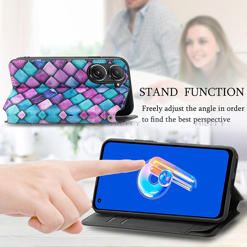 Handytasche Stand Schutzhülle Flip Leder Hülle Modisch Muster S02D für Asus Zenfone 9 groß