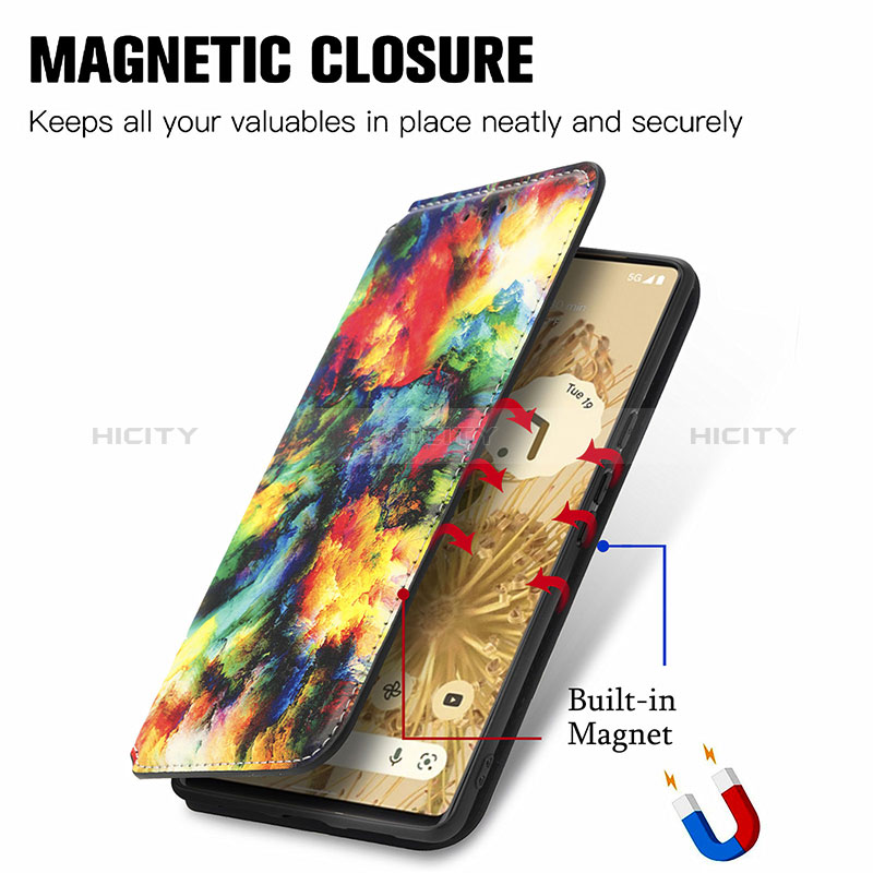 Handytasche Stand Schutzhülle Flip Leder Hülle Modisch Muster S02D für Google Pixel 6 Pro 5G groß