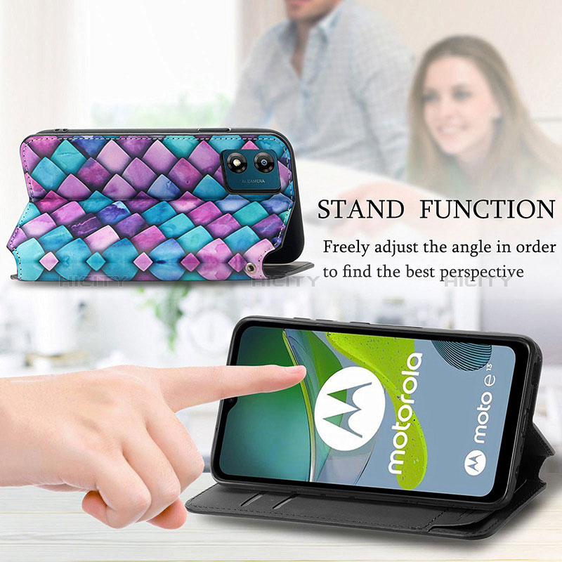 Handytasche Stand Schutzhülle Flip Leder Hülle Modisch Muster S02D für Motorola Moto E13