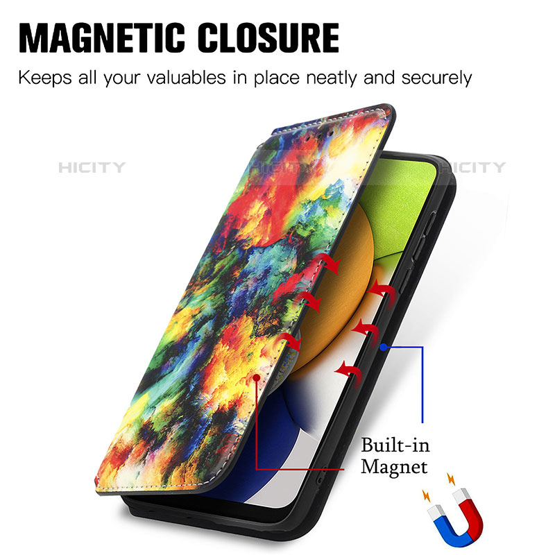 Handytasche Stand Schutzhülle Flip Leder Hülle Modisch Muster S02D für Samsung Galaxy A03 groß