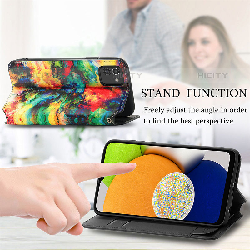 Handytasche Stand Schutzhülle Flip Leder Hülle Modisch Muster S02D für Samsung Galaxy A03 groß