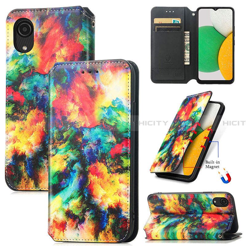 Handytasche Stand Schutzhülle Flip Leder Hülle Modisch Muster S02D für Samsung Galaxy A03 Core groß