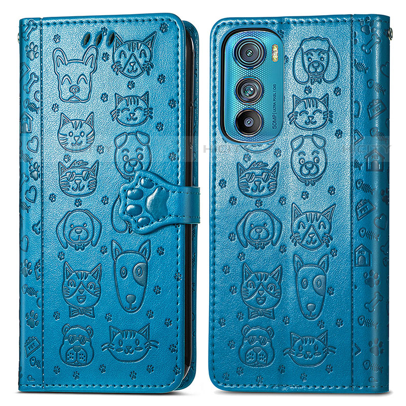 Handytasche Stand Schutzhülle Flip Leder Hülle Modisch Muster S03D für Motorola Moto Edge 30 5G Blau