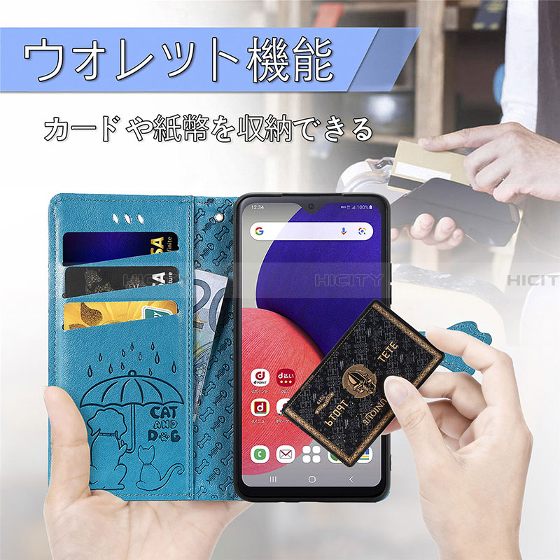 Handytasche Stand Schutzhülle Flip Leder Hülle Modisch Muster S03D für Samsung Galaxy A22 5G SC-56B groß