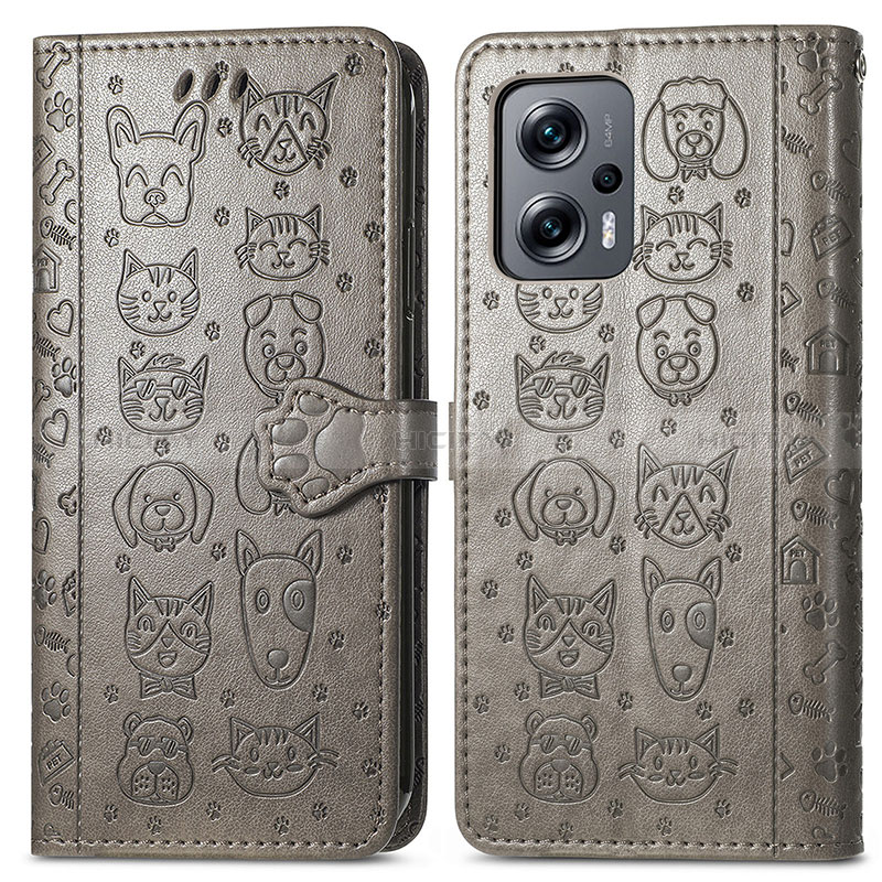 Handytasche Stand Schutzhülle Flip Leder Hülle Modisch Muster S03D für Xiaomi Redmi Note 11T Pro+ Plus 5G Grau Plus