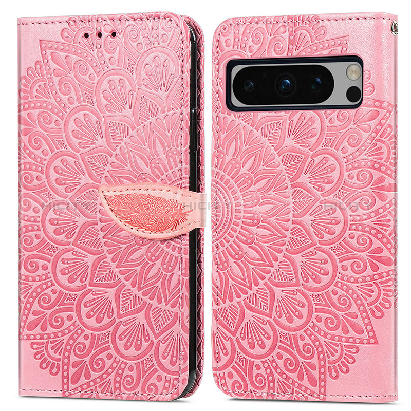 Handytasche Stand Schutzhülle Flip Leder Hülle Modisch Muster S04D für Google Pixel 8 Pro 5G Rosegold Plus