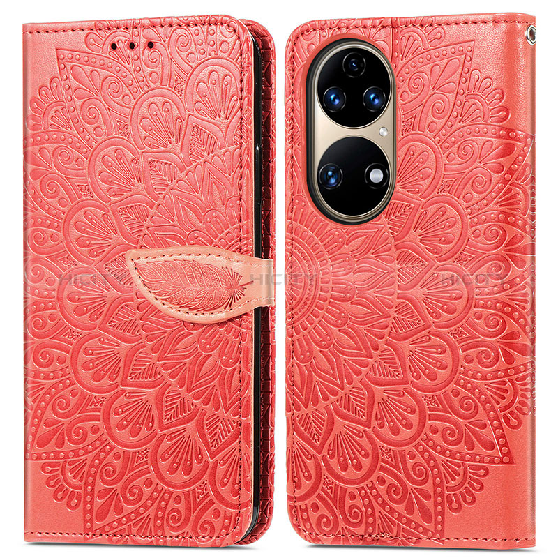 Handytasche Stand Schutzhülle Flip Leder Hülle Modisch Muster S04D für Huawei P50e Rot