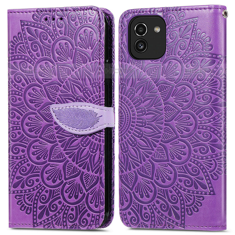 Handytasche Stand Schutzhülle Flip Leder Hülle Modisch Muster S04D für Samsung Galaxy A03 Violett Plus