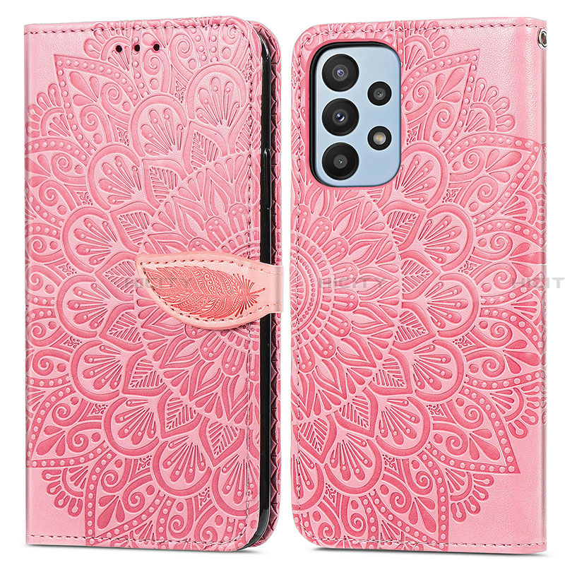 Handytasche Stand Schutzhülle Flip Leder Hülle Modisch Muster S04D für Samsung Galaxy A23 4G Rosegold Plus