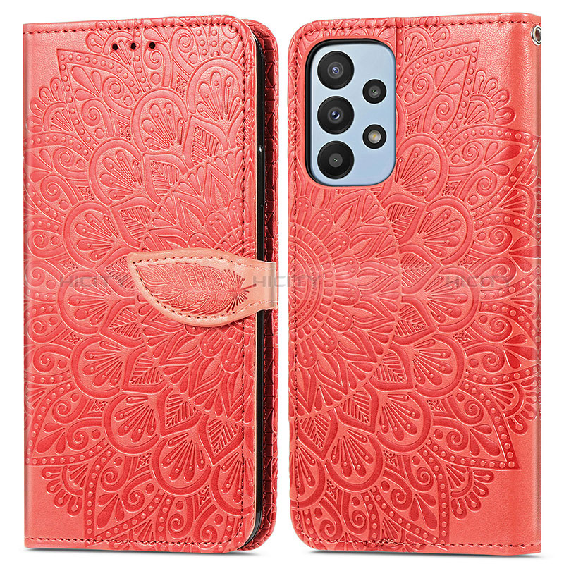 Handytasche Stand Schutzhülle Flip Leder Hülle Modisch Muster S04D für Samsung Galaxy A23 5G Rot