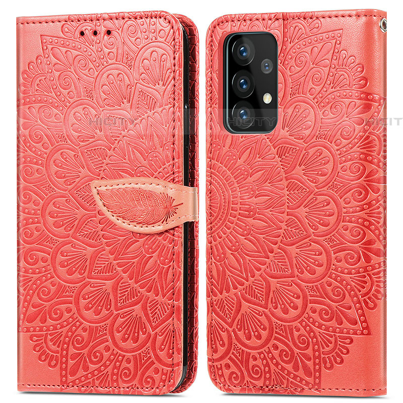 Handytasche Stand Schutzhülle Flip Leder Hülle Modisch Muster S04D für Samsung Galaxy A52 5G Rot