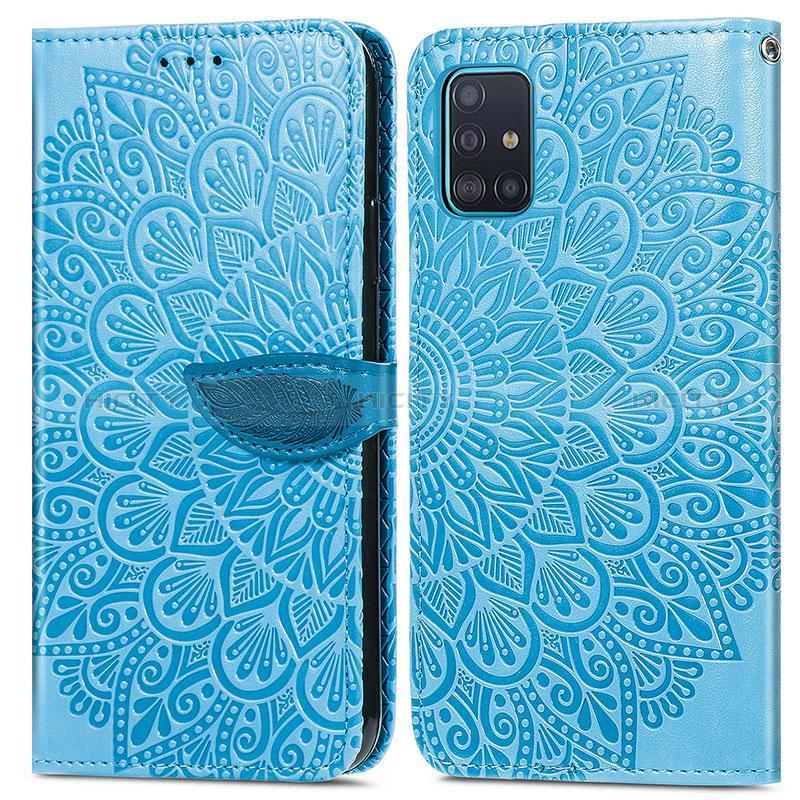 Handytasche Stand Schutzhülle Flip Leder Hülle Modisch Muster S04D für Samsung Galaxy A71 5G Blau