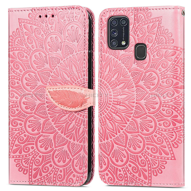 Handytasche Stand Schutzhülle Flip Leder Hülle Modisch Muster S04D für Samsung Galaxy M31 Rosegold