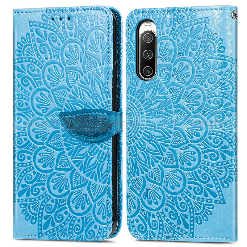 Handytasche Stand Schutzhülle Flip Leder Hülle Modisch Muster S04D für Sony Xperia 10 V Blau