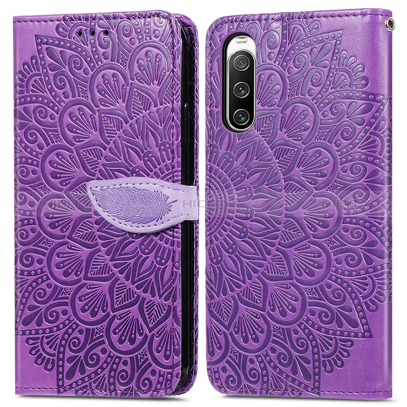 Handytasche Stand Schutzhülle Flip Leder Hülle Modisch Muster S04D für Sony Xperia 10 V Violett