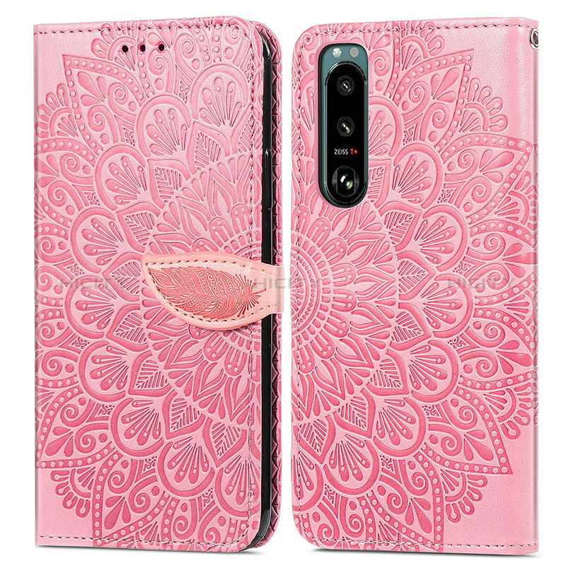 Handytasche Stand Schutzhülle Flip Leder Hülle Modisch Muster S04D für Sony Xperia 5 IV Rosegold